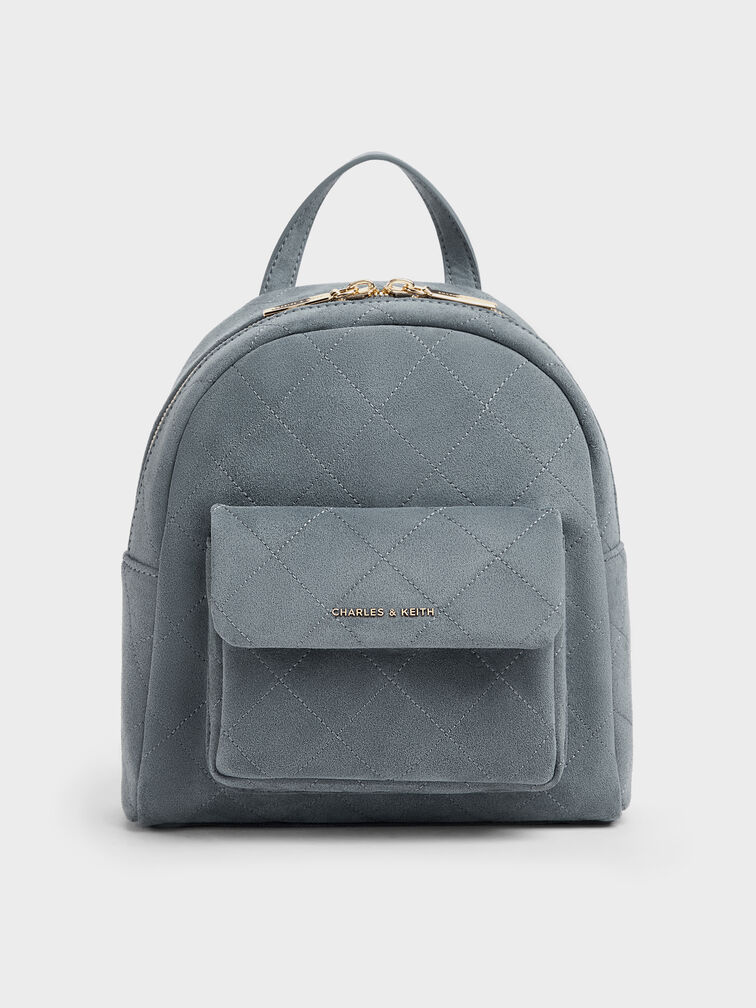 Tas Ransel Front-pocket Quilted Alva, Smoky Blue, hi-res