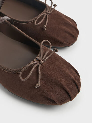Emiko Faux Suede Bow Mary Jane Flats, Dark Brown Textured, hi-res