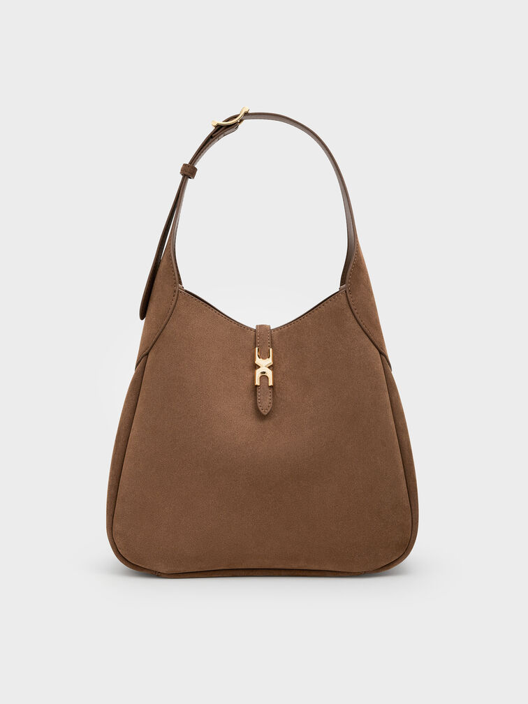 Adalyn Recycled Suede Hobo Bag, Mocha Brown, hi-res