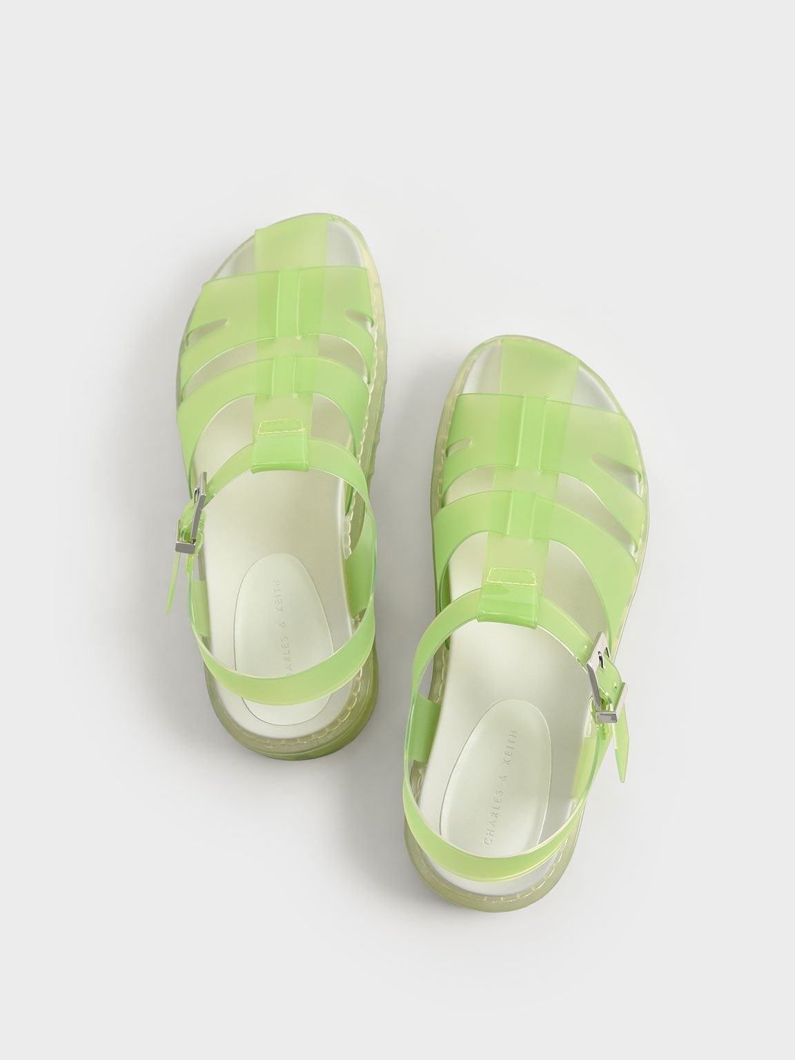 Translucent Caged Sandals, Green, hi-res