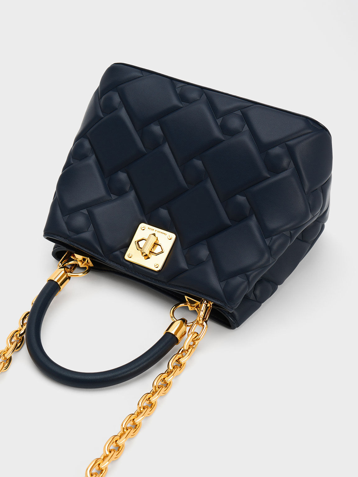 Navy Tillie Quilted Top Handle Bag CHARLES & KEITH ID