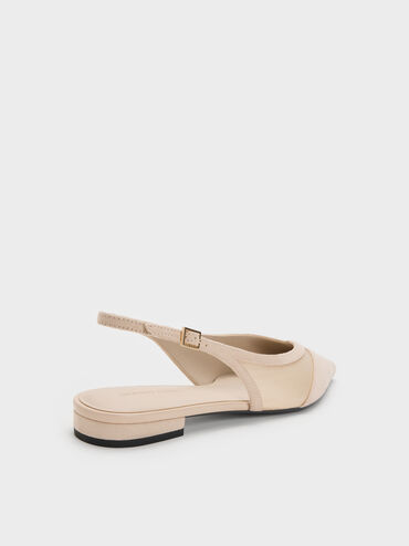 Sepatu Flats Slingback Suede & Mesh Faux, Beige, hi-res