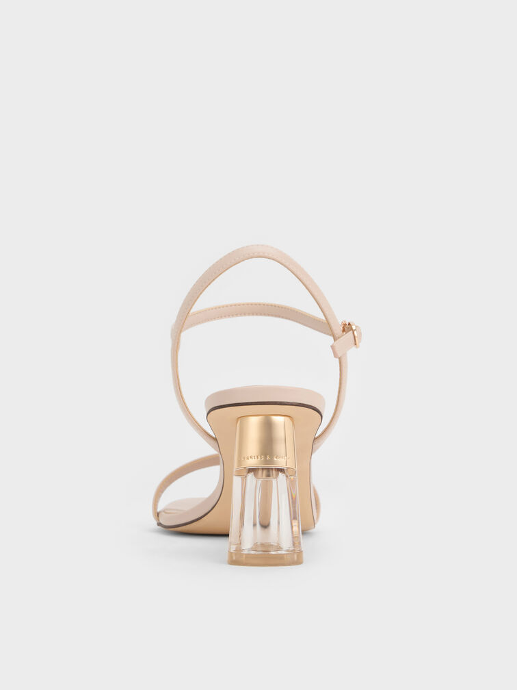 Oleana Clear Trapeze-Heel Sandals, Light Pink, hi-res
