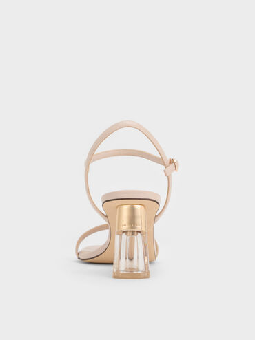 Oleana Clear Trapeze-Heel Sandals, Light Pink, hi-res