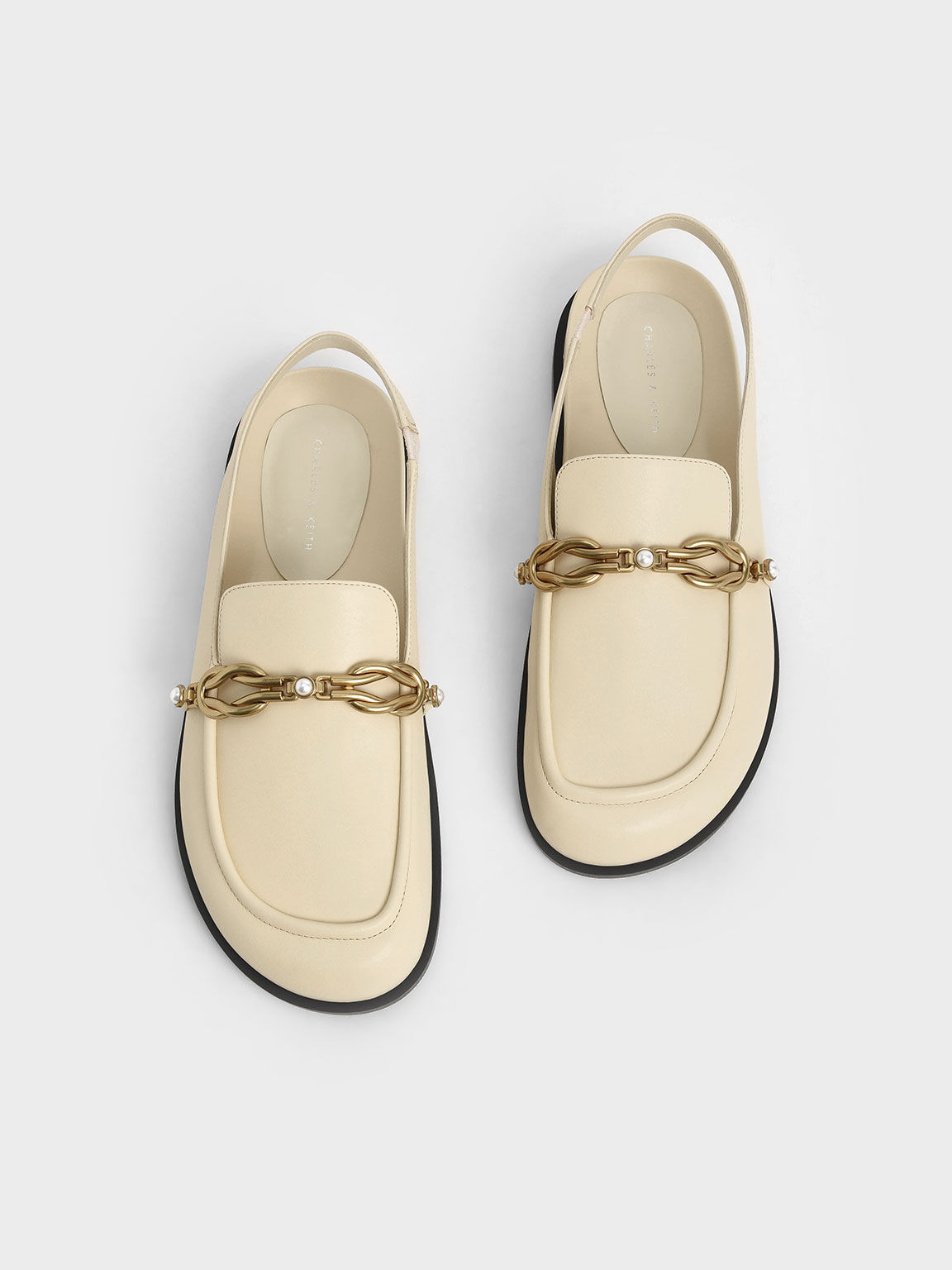 Sepatu Loafers Beaded Chain-Embellished Slingback, Chalk, hi-res