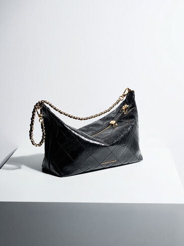 Duo Quilted Shoulder Bag, Black, hi-res
