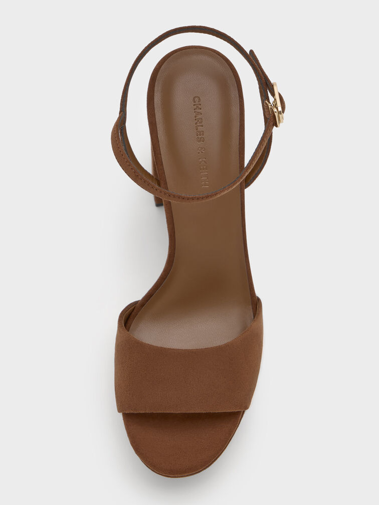Faux Suede Block-Heel Platform Sandals, Brown, hi-res