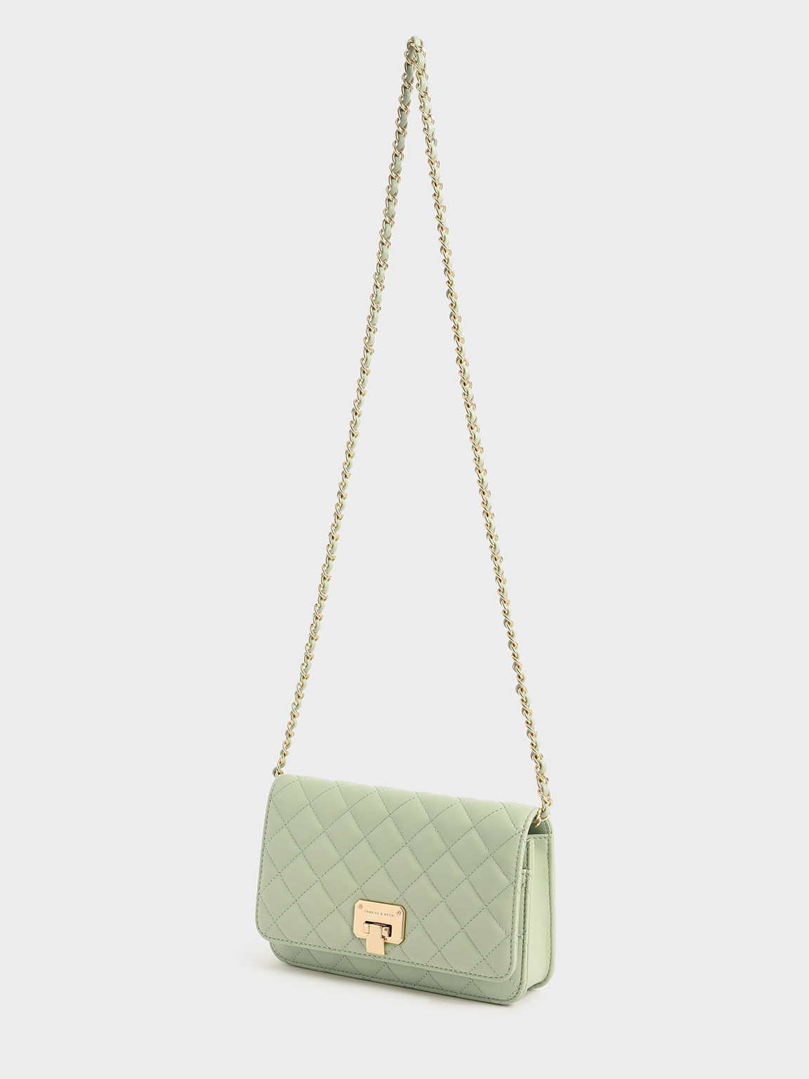 Quilted Push-Lock Clutch, Mint Green, hi-res
