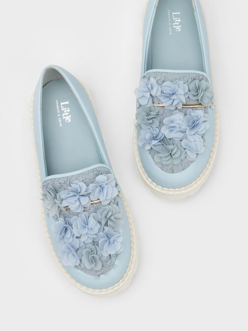 Sepatu Loafers Girls' Floral Mesh, Light Blue, hi-res