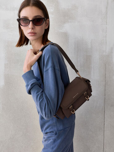Tas Selempang Buckled Levy Nilon, Espresso Brown, hi-res