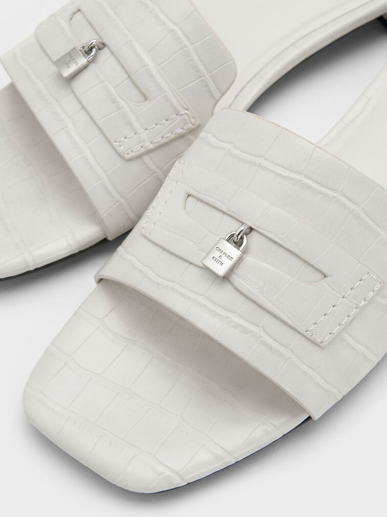 Sandal Slide Croc-Effect Griselda, Animal Print White, hi-res