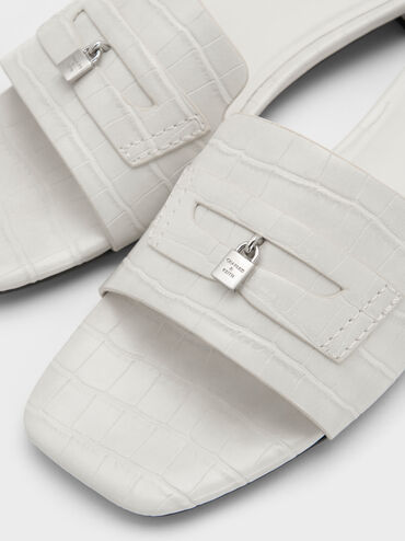 Sandal Slide Croc-Effect Griselda, Animal Print White, hi-res