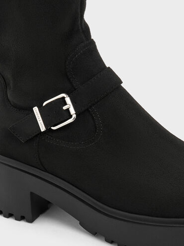 Sepatu Boots Ankle Platform Evan Faux Suede, Black Textured, hi-res