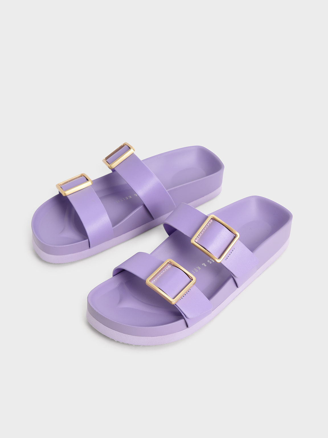 Sandal Slide Metallic Buckle, Purple, hi-res