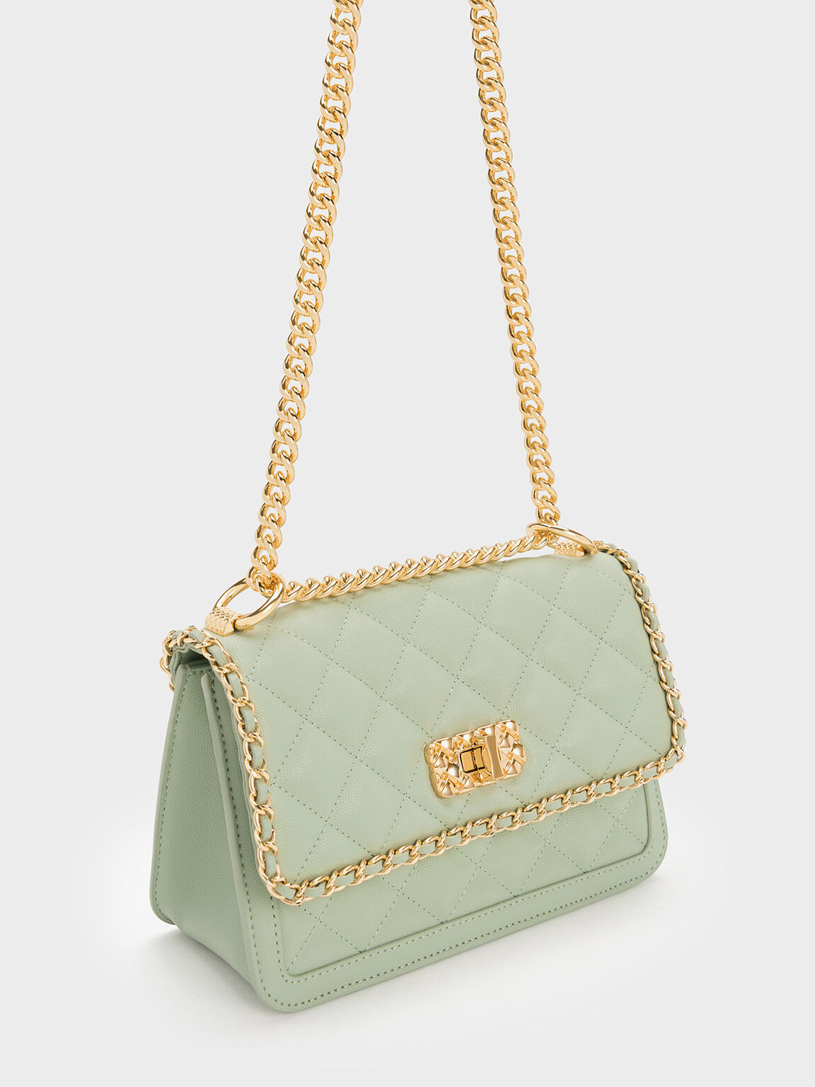 Tas Chain Quilted Braided Micaela, Green, hi-res