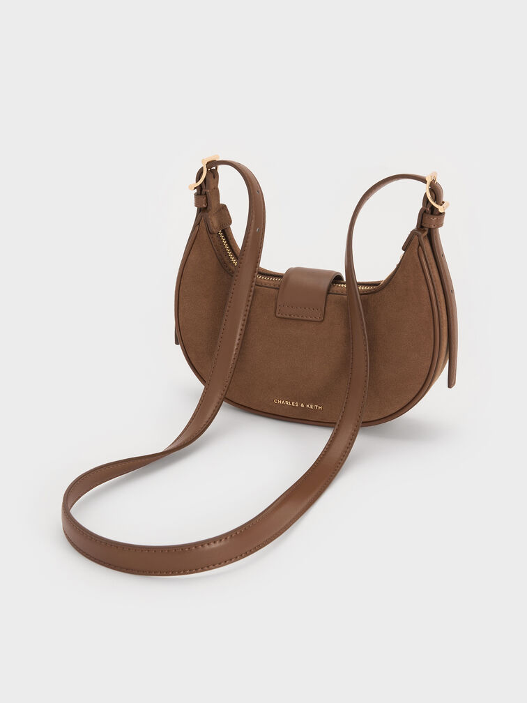 Trice Recycled Suede Metallic-Accent Belted Shoulder Bag, Mocha Brown, hi-res
