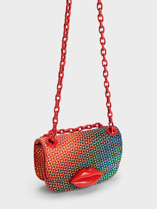 Mini Kiss Polka-Dot Lip Motif Bag, Multi, hi-res