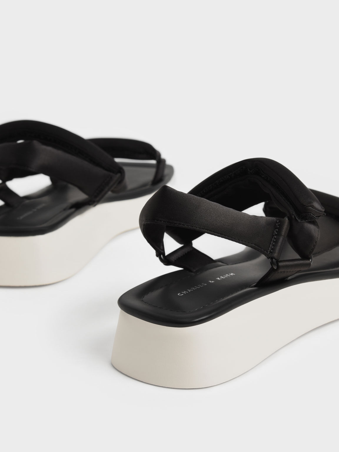 Sandal Flatform Satin Padded Straps, Black, hi-res