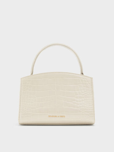 Aubrielle Croc-Effect Top Handle Bag, Ivory, hi-res