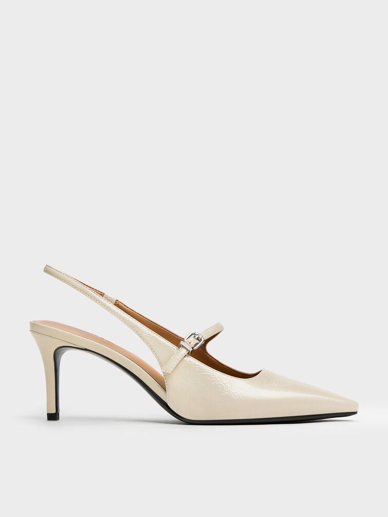 Pointed Slingback Mary Jane Pumps, Beige, hi-res