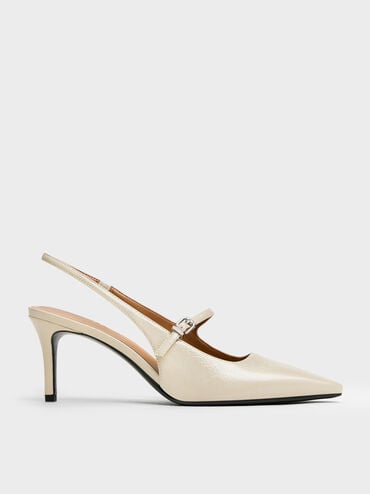 Pointed Slingback Mary Jane Pumps, Beige, hi-res