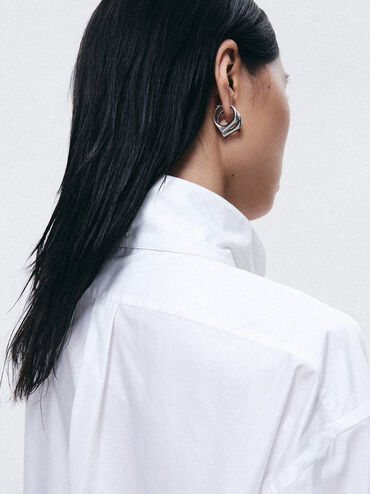 Anting Gabine Hoop Sculptural, Silver, hi-res