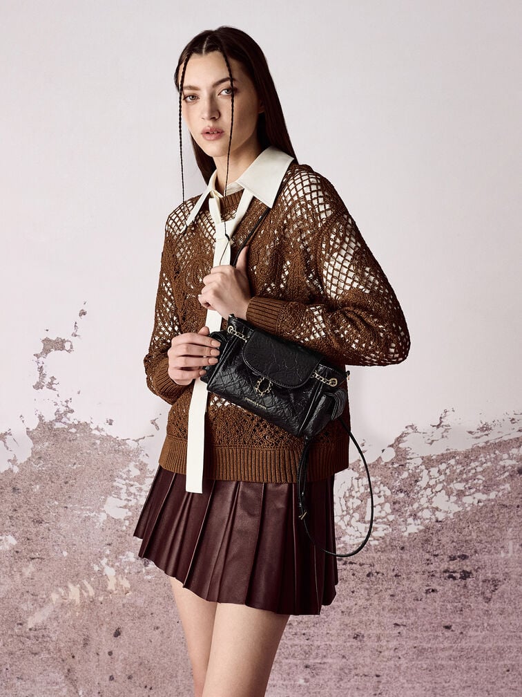 Tas Ransel Front Flap Two-Way Quilted Duo, Black, hi-res