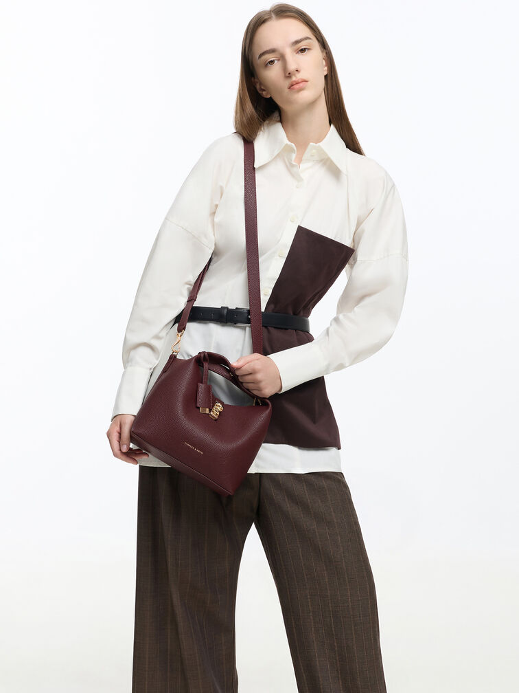Chance Turn-Lock Bucket Bag, Wineberry Red, hi-res