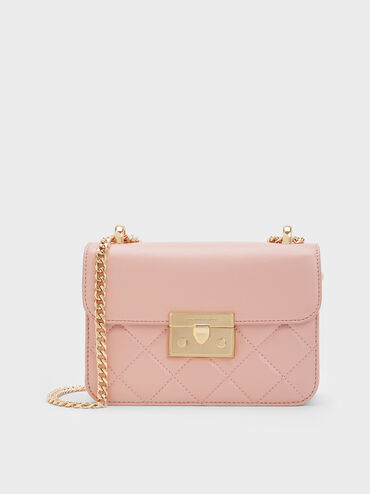 Tas Chain-Handle Quilted Alva, Light Pink, hi-res