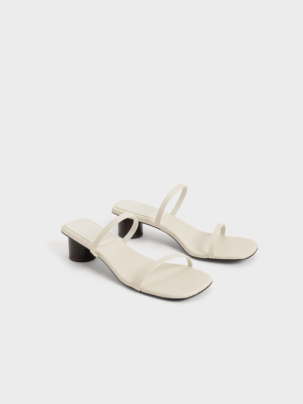 Sandal Double Strap Cylindrical Heel Mules, Chalk, hi-res