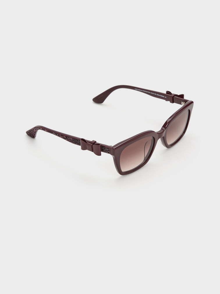 Kacamata Rectangular Bow Tanya, Wineberry Red, hi-res