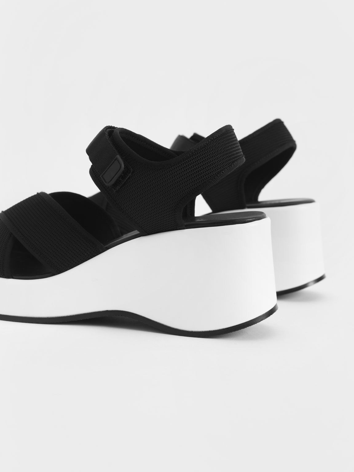 Sepatu Wedges Platform Mesh & Grosgrain, Black, hi-res