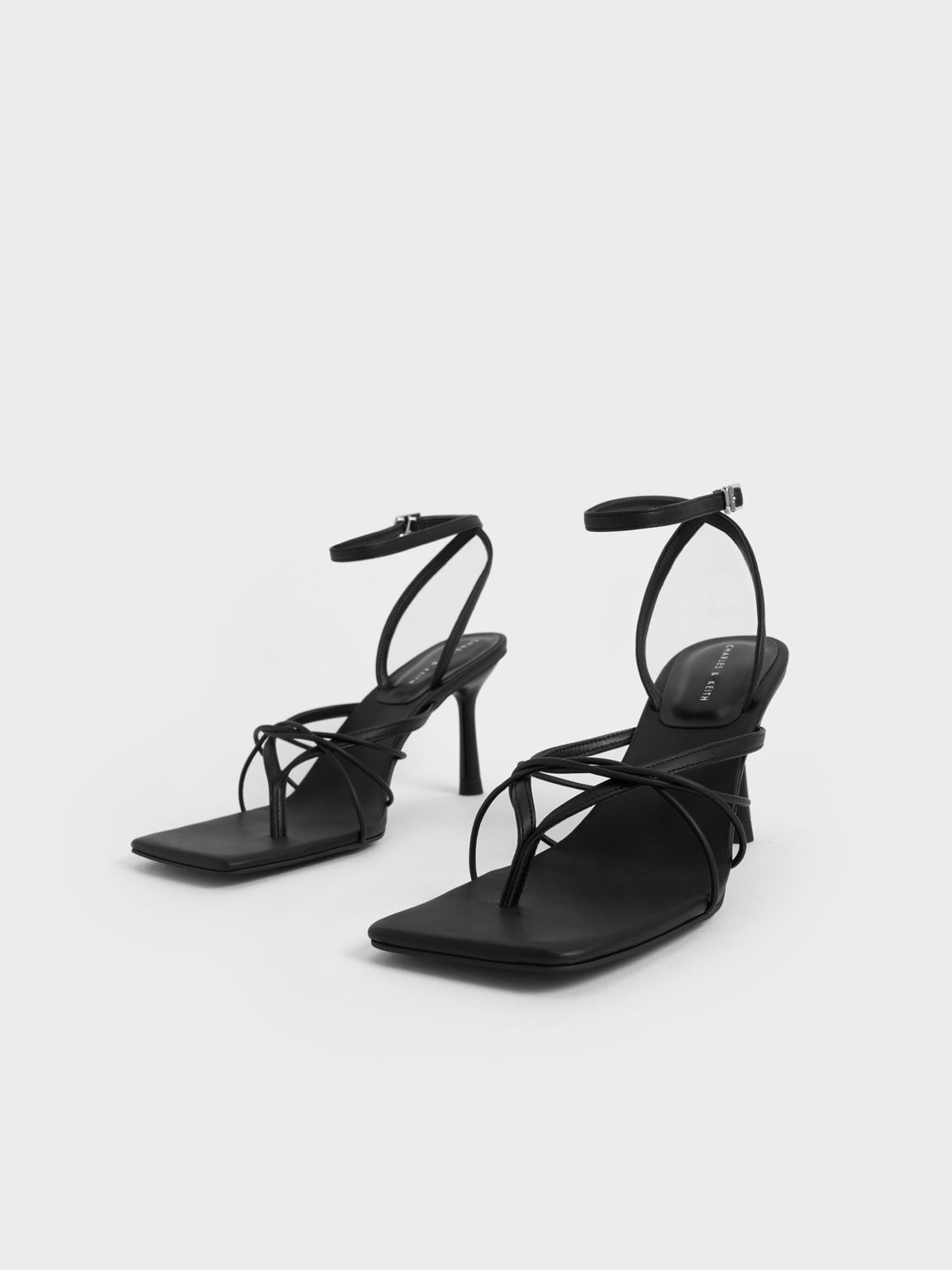 Sandal Thong Ankle Strap, Black, hi-res