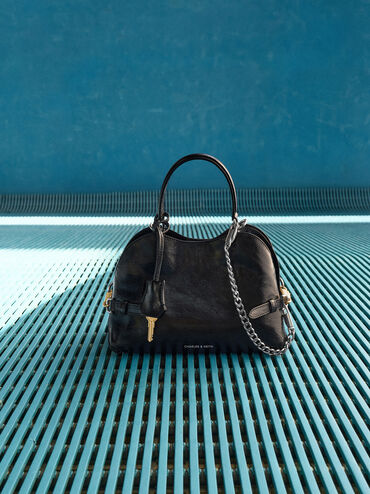 Tas Tote Side-Belt Chain Delfina, Noir, hi-res