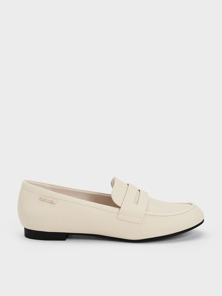 Cut-Out Almond Toe Penny Loafers, Chalk, hi-res