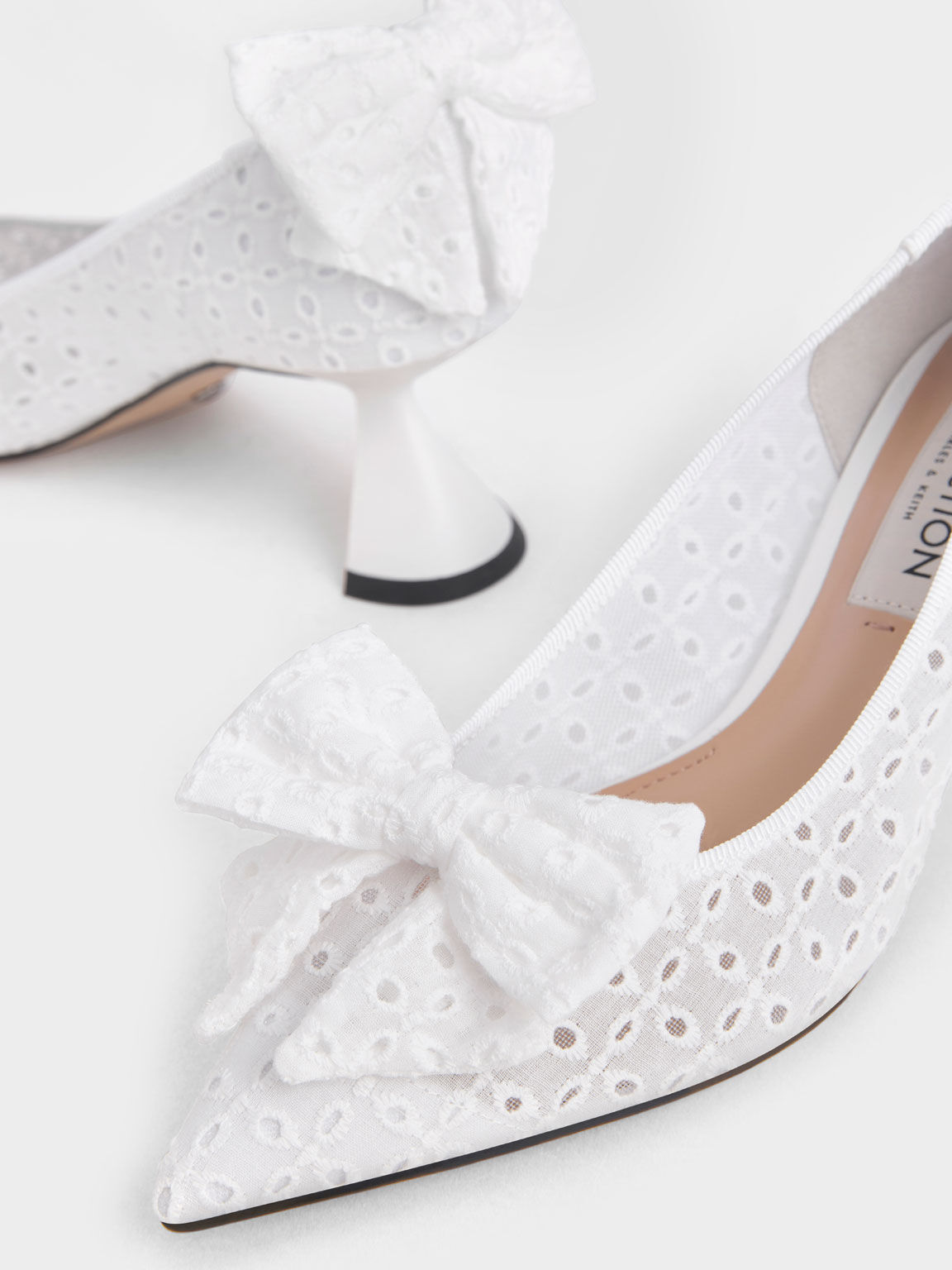 The Bridal Collection: Sandal Pumps Blythe Broderie Anglaise Sculptural Heel, White, hi-res