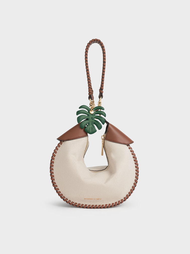 Blume Canvas Braided Curved Hobo Bag, Taupe Canvas, hi-res