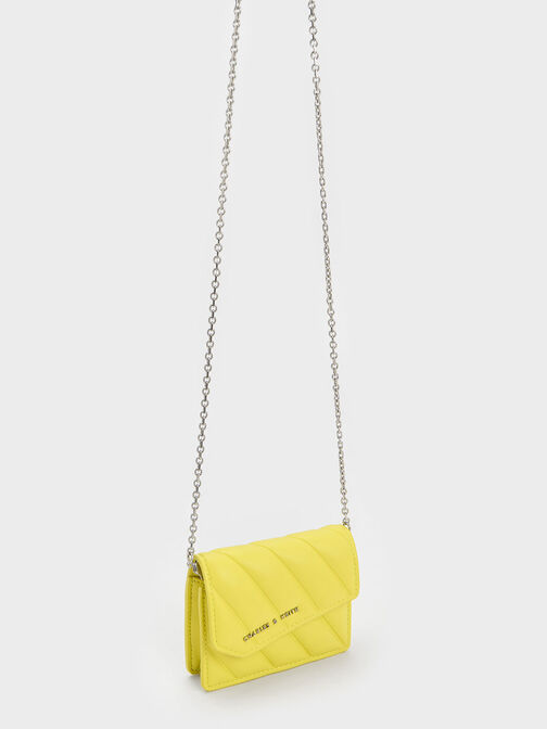 Asymmetric Flap Panelled Wallet, Yellow, hi-res