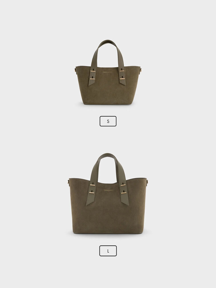 Mini Shania Recycled Suede Double-Handle Tote Bag, Deep Olive, hi-res