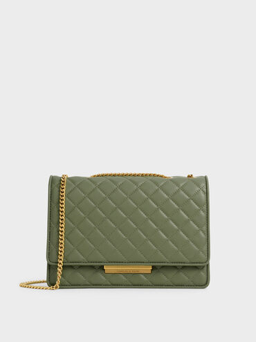 Quilted Chain Bag, Olive, hi-res