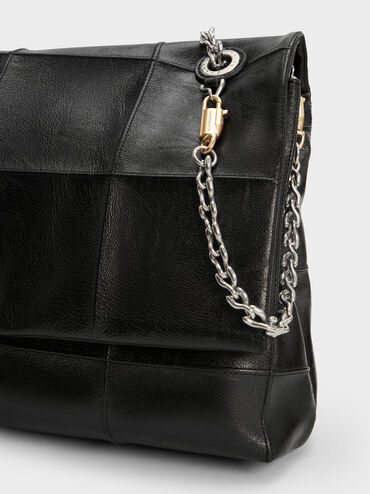 Tas Bahu Chain-Strap Quilted Delfina Large, Black, hi-res