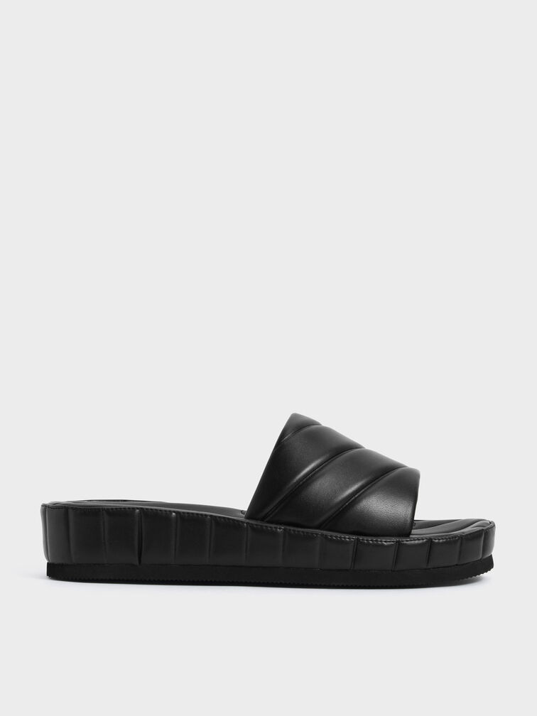 Sandal Puffy Flatform Slide, Black, hi-res