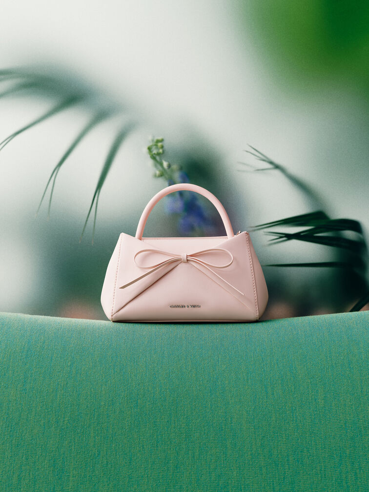 Tas Top Handle Panelled Bow Hazel, Soft Pink, hi-res