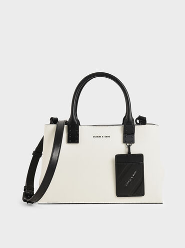 Cameron Double Top Handle Bag, White, hi-res