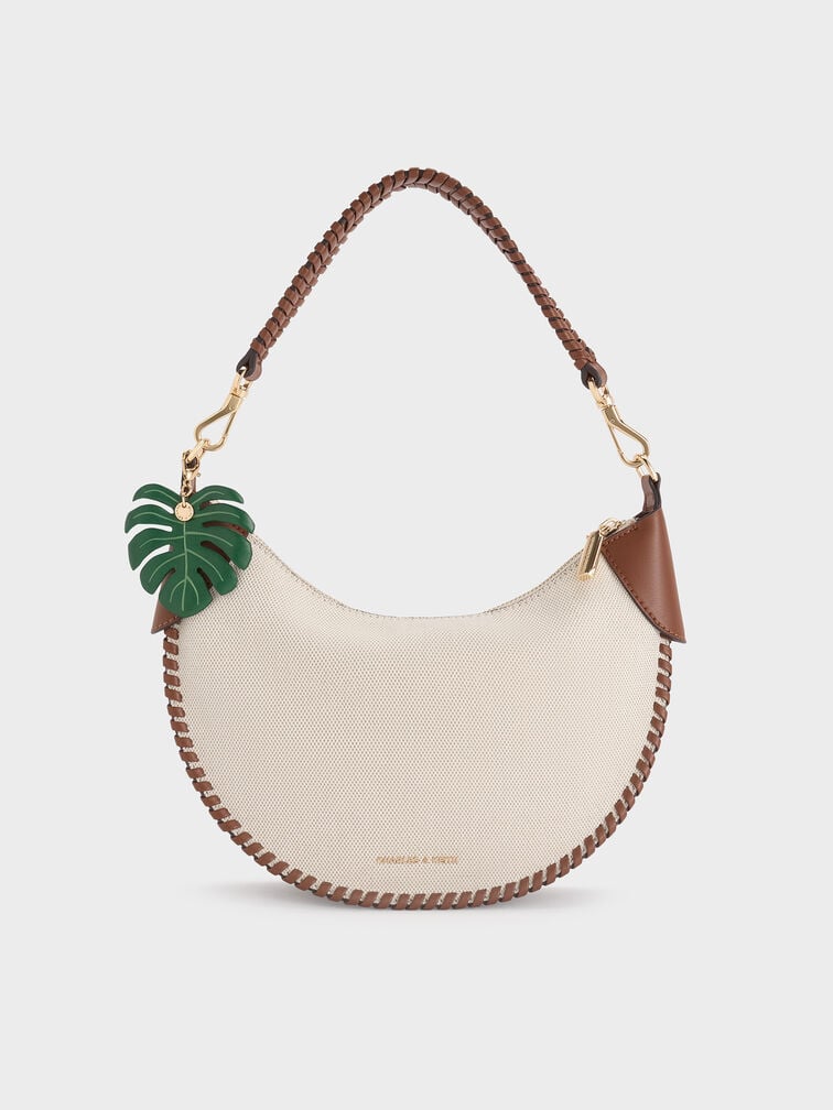 Blume Canvas Braided Curved Hobo Bag, Taupe Canvas, hi-res