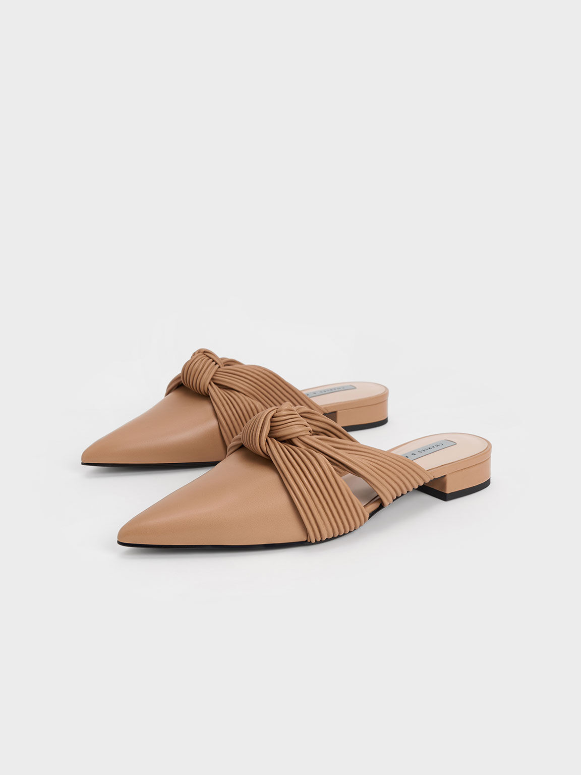 Knotted Pleated Mules, Sand, hi-res