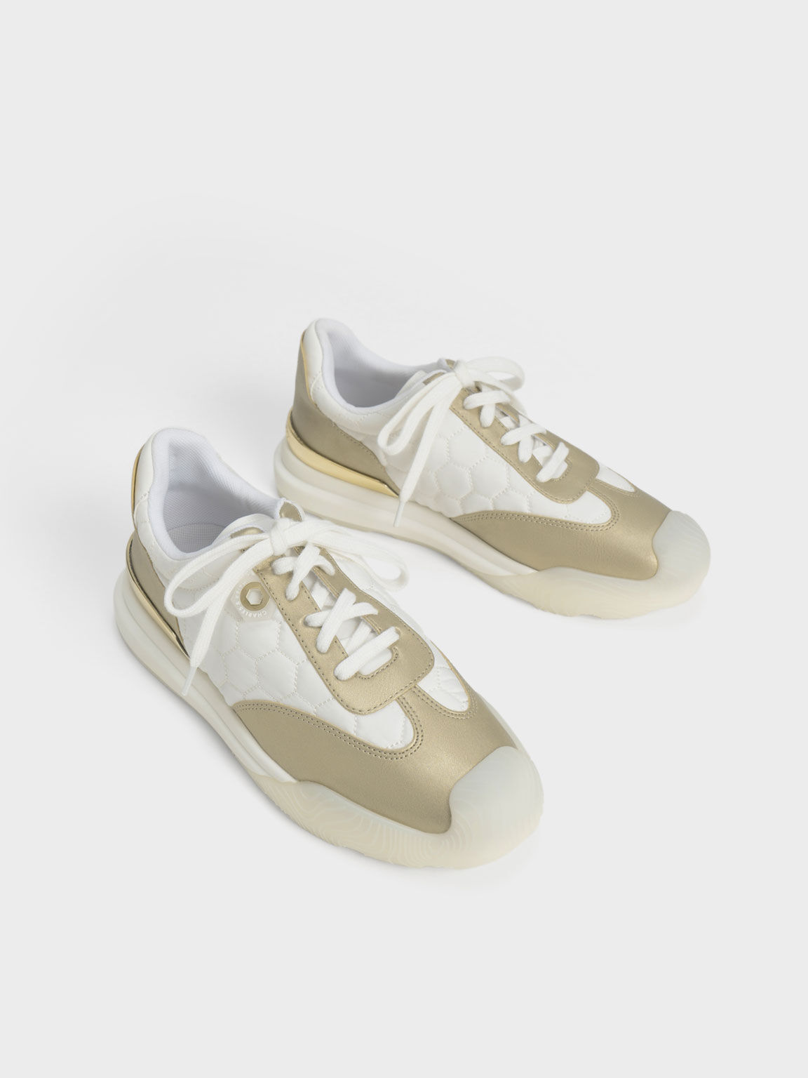 Sepatu Sneakers Nylon Low-Top, Gold, hi-res