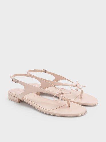 Sandal Thong Slingbacks Bow, Nude, hi-res