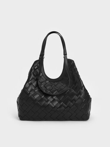 Ivette Woven Tote Bag, Noir, hi-res