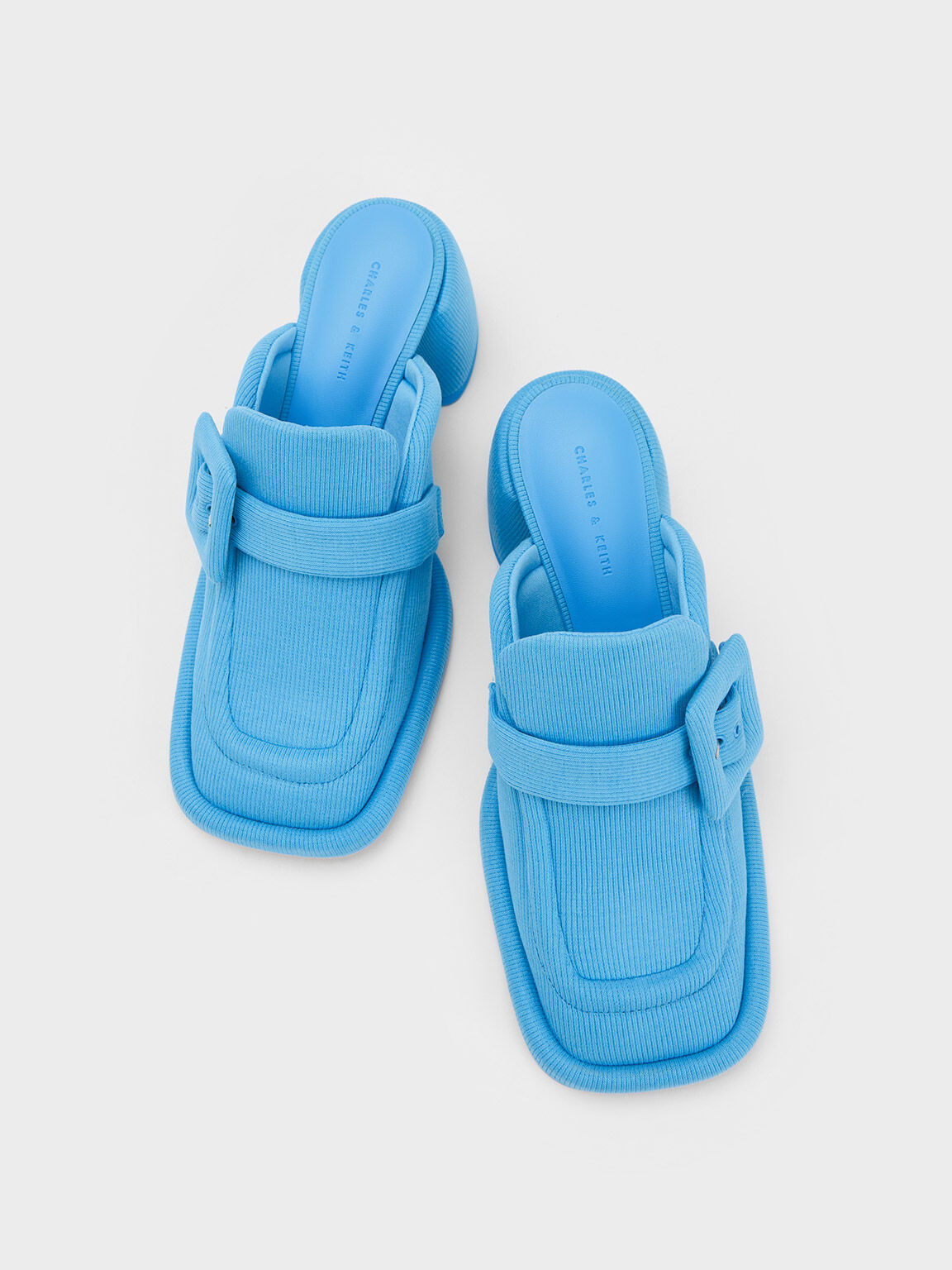Sepatu Mules Loafer Sinead Woven Buckled, Blue, hi-res